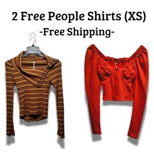 Free People Ladybug & Cape Cod Cowl Tops | Long Sleeve | Red & Patterned | XS